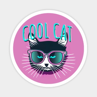 Cool Cat || Vector Art Grumpy Kitten With Glasses Magnet